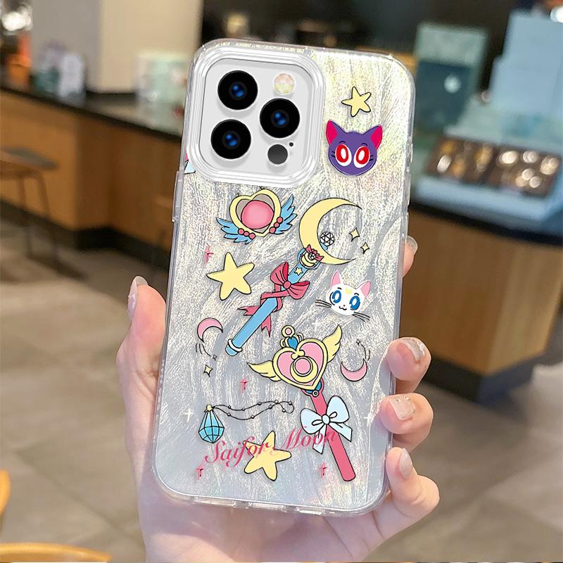Милый Чехол-Градієнт для Телефона Sailor Moons Аніме для iPhone 16 15 14 13 12 11 8 7 6 Pro Max Plus XS XR Жесткие Ударопрочные Задние Крышки