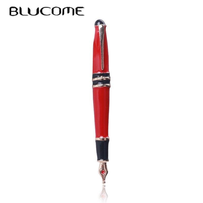 Blucome Enamel Pen Brooches for Women Red Black White Pen Teachers Students Fashion Jewelry Pins Gifts