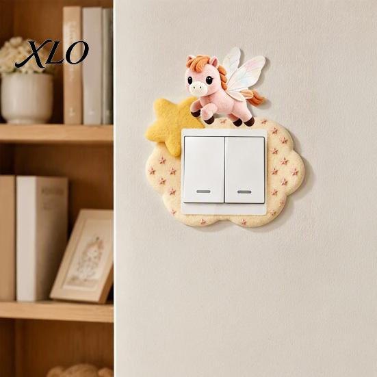 Nursery Wall Decoration Ideas 4Pcs Felt Switch Plate Cover, Cute Pony Light Sticker, Room Decor for Bedroom Living Self?Adhesive Socket Protector,