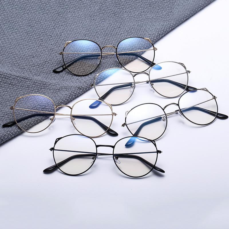 Fashionable Retro Metallic Street Shot Flat Glasses Tide Cat Ears Anti Blue Light Student Plain Makeup Glasses Frame