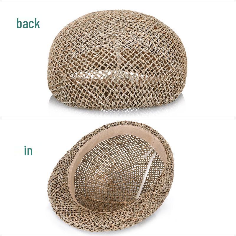 Breathable Handmade Straw Octagonal Newsboy Cap - Summer Seagrass Sun Hat