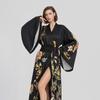 Womens Floral Print Satin Chiffon Robe Lightweight Loose Bathrobe Sleep Loungewear