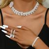 4 предмета Женский модный набор с цветами: ожерелье, серьги, браслет, циркониевый набор, легкая роскошь, подходит для свадьбы, вечеринки, фестиваля, подарки-8541