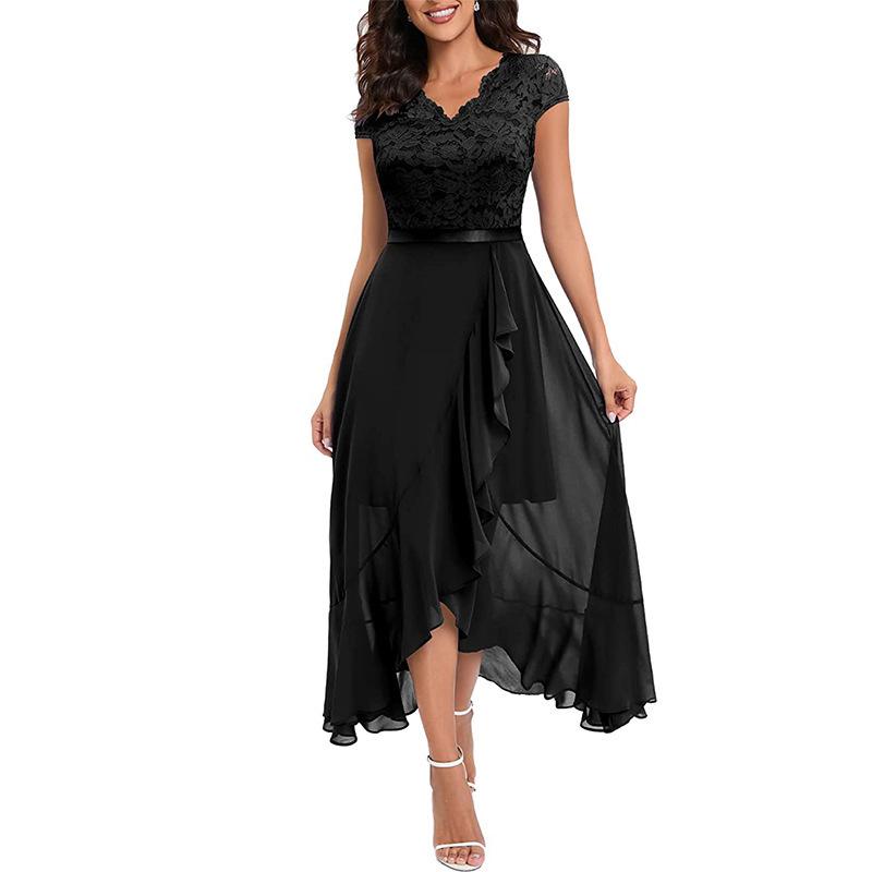 V-Neck Sleeveless Lace Mesh Long Party Dress