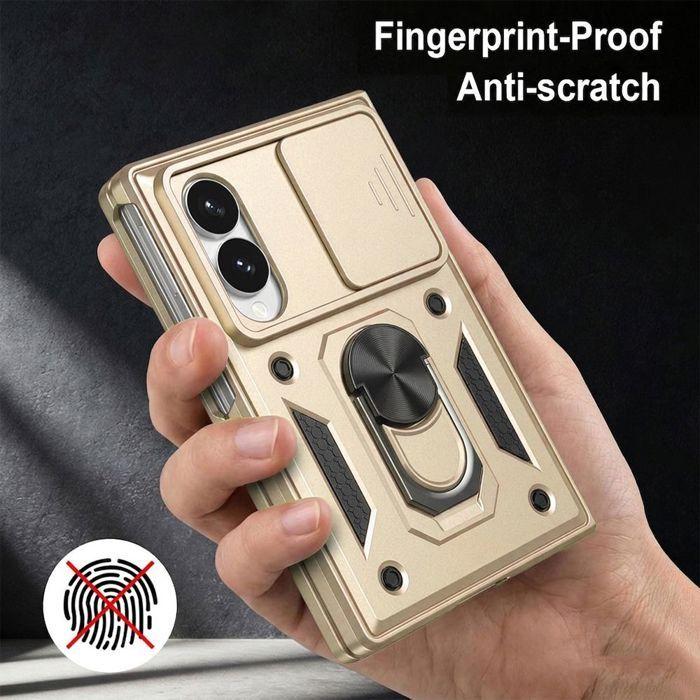 Coque avec 2 Verres Trempés pour Samsung Galaxy Z Fold 8, Antichoc avec Support Protection Caméra Doré