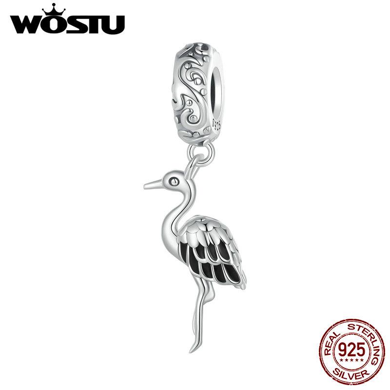 WOSTU Стерлингового серебра 925 пробы, белый орел, подвесная бусина, синий циркон, кулон, яркие подвески в виде рыси, бусины в форме кошки для женщин, браслет и ожерелье, ювелирные изделия