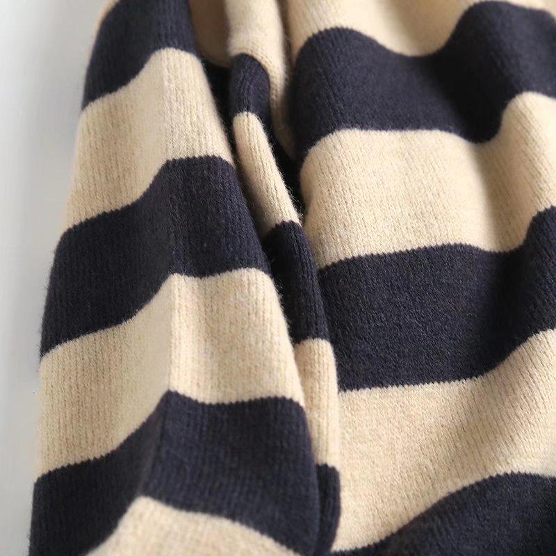 Полосатый свитер с глубоким V-образным вырезом, повседневный трикотаж, женский свободный свитер с длинными рукавами, теплый мягкий свитер, спортивная рубашка-поло, осень