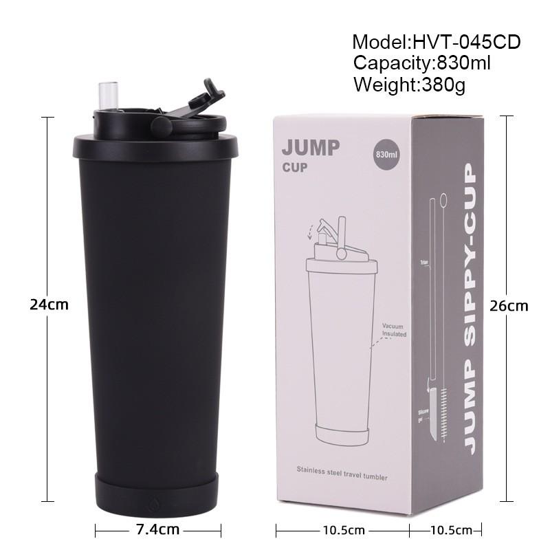 830ml Stainless Steel Vacuum Insulated Tumbler With Retractable Straw Lid Portable Handle Bubble Tea Travel Gym Car