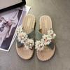Women's Outdoor Flat Slippers 2024 Summer Bohemia Style Lace Flower Cross Strap Slides for Women Vacation Beach Shoes Sandalias