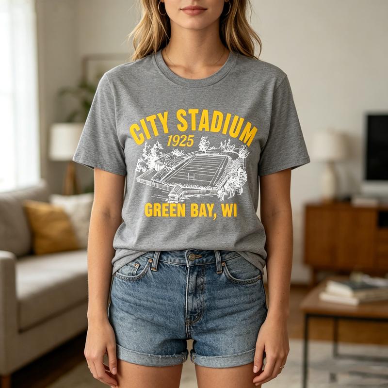 Vintage Green Bay Sports Tee City Stadium Print Unisex Unisex Cotton Short Sleeve Wisconsin Football Fans