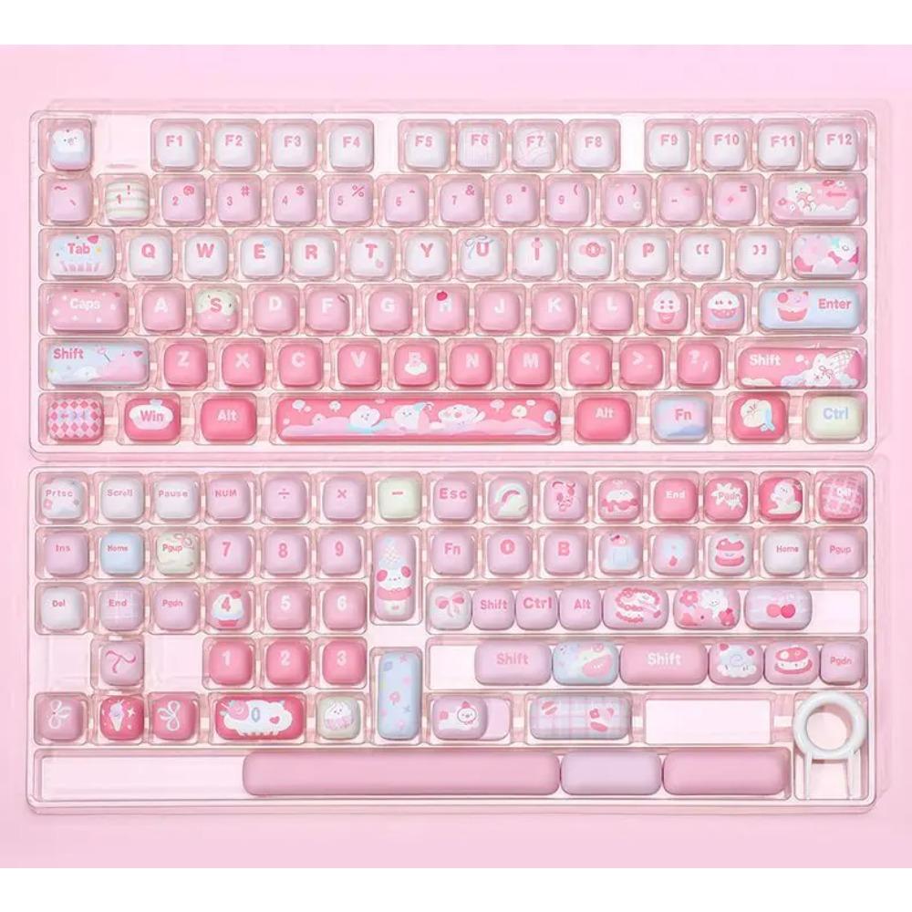 MOG Keycaps 138 Keys Cute Keycaps Cat PBT Pink Keys Gift for Alice New Square Thermal Sublimation Mechanical Keyboard 6.25U