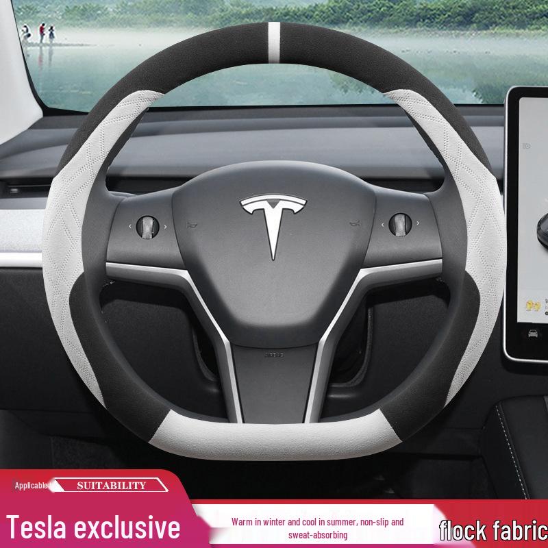 Tesla Model 3/Y/X Ultra-thin Suede Steering Wheel Cover for All Seasons