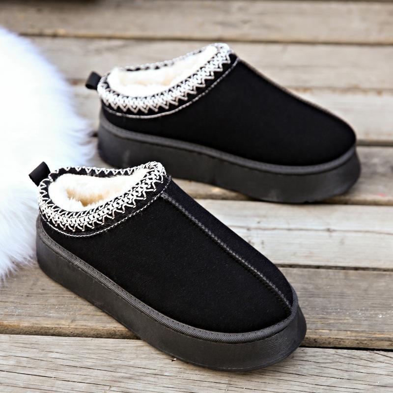 Женские зимние ботинки на толстой подошве 2024 года, новые, ворсистые и утолщенные, северо-восточные, большие хлопковые ботинки с одной педалью из хлебного пуха