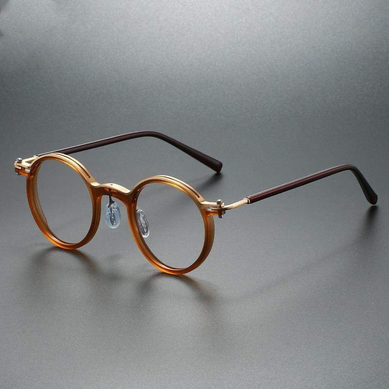 New Vintage Fashion Eyeframe Men'S And Women'S Round Frame Punk Metal Anti Blue Light Flat Glasses