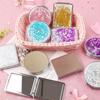 2-Face Mini Pocket Makeup Mirror Creative Cosmetic Compact Mirrors with Flowing Sparkling Sand Can Lettering