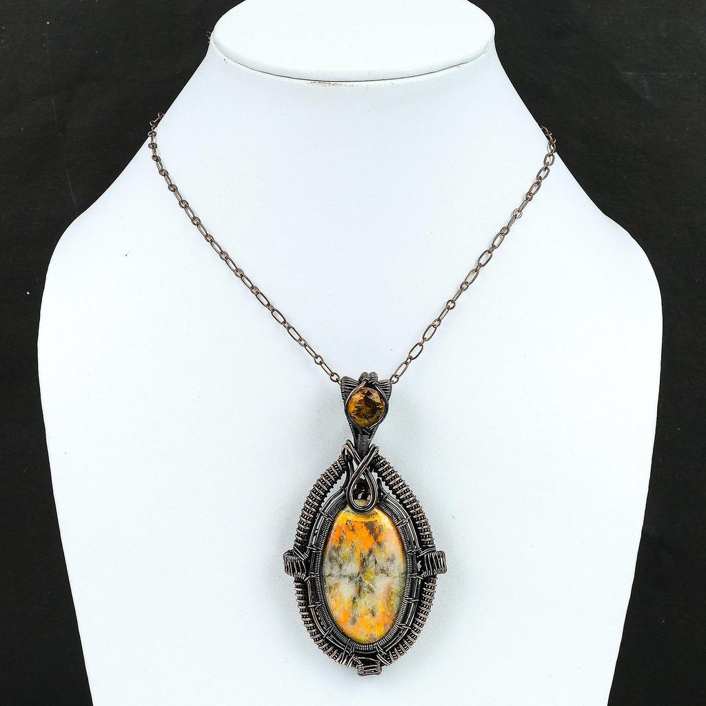 Подвеска из яшмы в виде шмеля, медная проволока, кулон, ювелирные изделия из натурального драгоценного камня, кулон с цитрином, кулон ручной работы, медный ювелирный подарок для нее