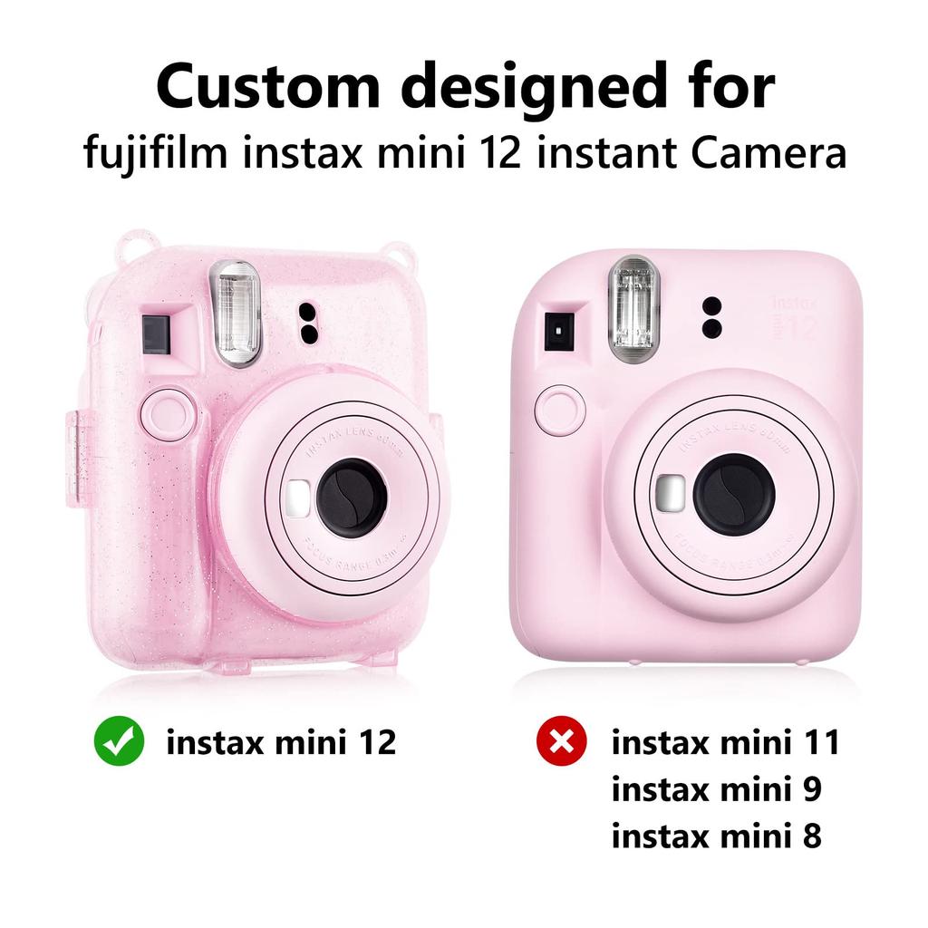 Rieibi Instax Mini 12 Instax Fujifilm Instax Mini 12 Case Clear Instax Mini 12 Case Transparent Shining Clear Clear Case with Clear Shoulder Strap and