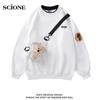 S~3XL Women Sweatwear Y2K Top Hoodies Little Bear White Sweater Female Tide Round Neck Loose Middle School Student Shirt