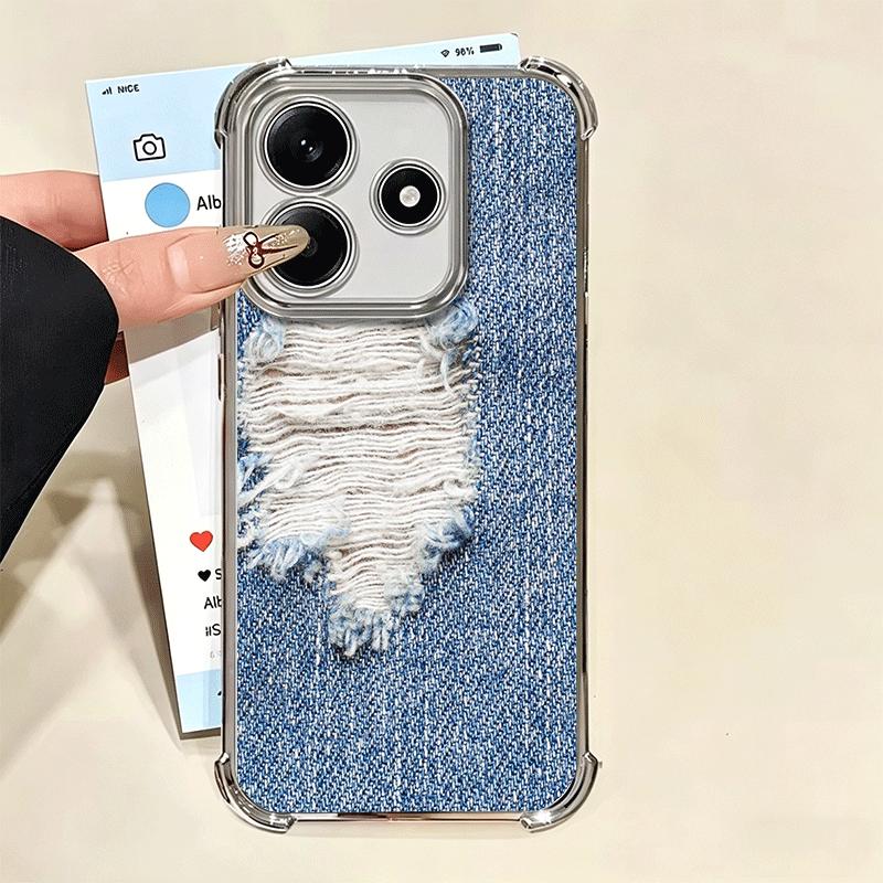 Мягкий чехол для телефона с ретро-джинсовым узором для Xiaomi Redmi Note 14 15 Pro Plus 13 12 11S 11T 5G 10 9S 9, Гальванический, Противоударный Fundas