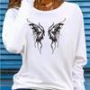 Топы для женщин с принтом крыльев бабочки, круглым вырезом и длинным рукавом, футболка на осень, повседневный тонкий пуловер, женский топ с длинным рукавом