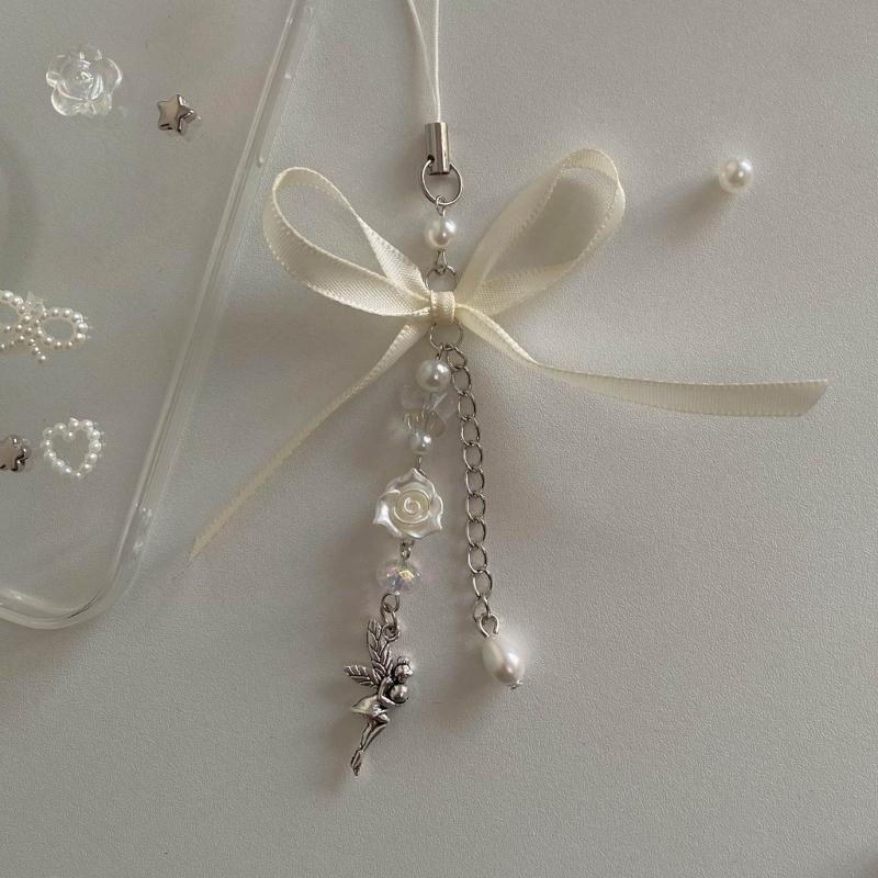 Ручная работа Роза Цветок Цепочка для телефона Подвеска Ангел Брелок Сладкий Крутой Бантик Ремешок для телефона Акриловый Брелок Украшение для сумки