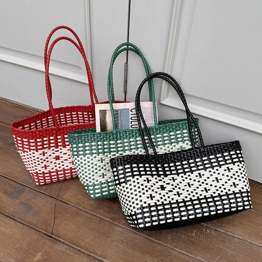 Vacation Style Weave Bag Hollow Out Plastic Handbag Trendy PVC Vegetable Basket Bag Shopping