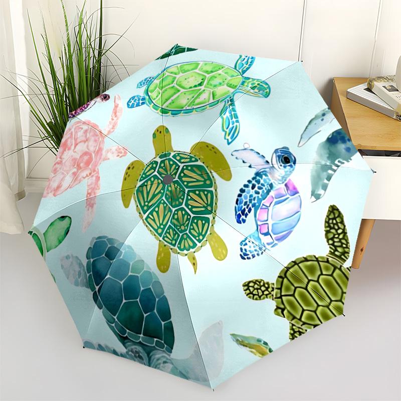 1pc Sea Turtle Print Folding Umbrella | Elegant Design, Fashionable Accessory, Durable Construction, Sturdy Ribs yy251107031