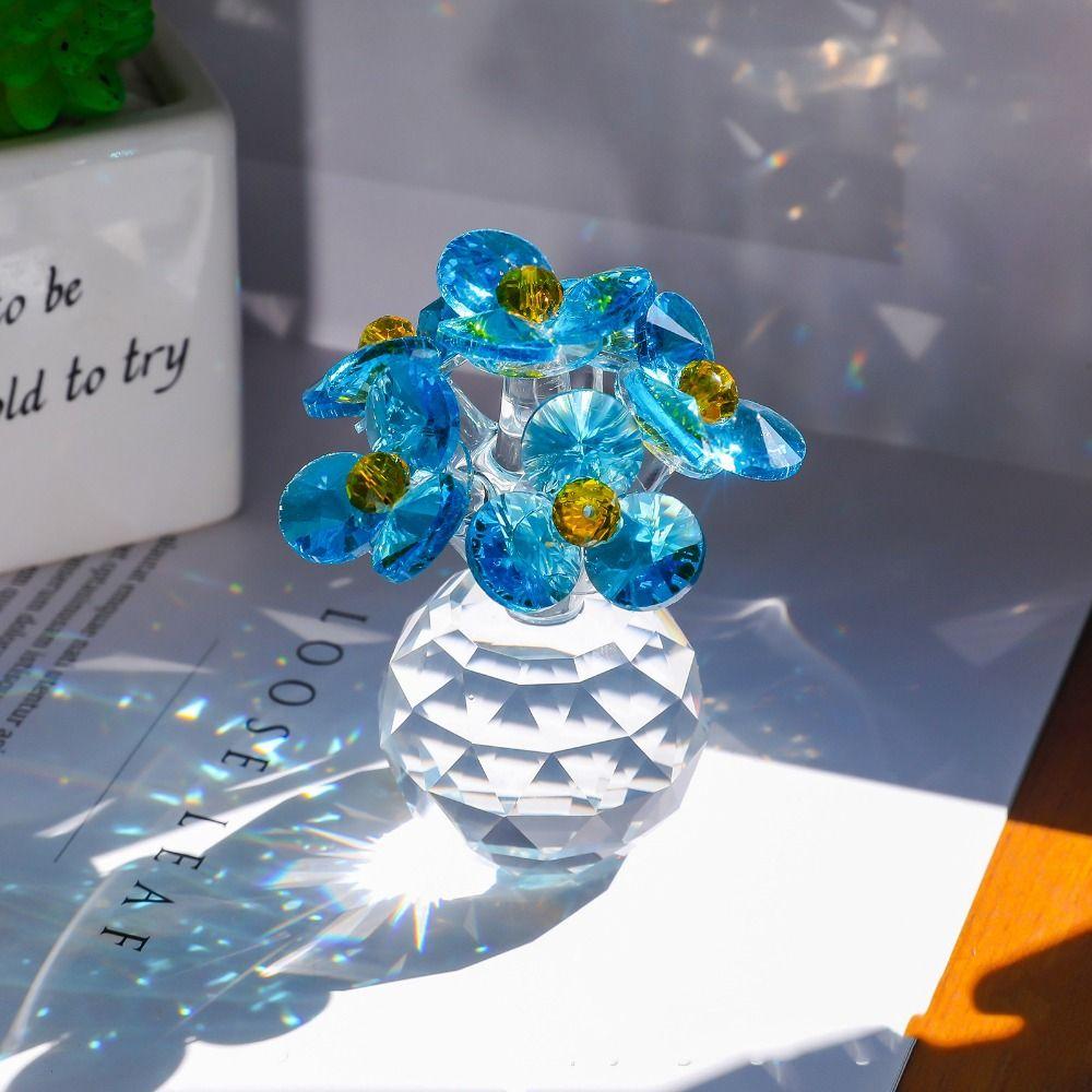 Clear Base Mini Glass Flower Sculpture Ornament Tabletop Plants Suncatcher  Mother's Day