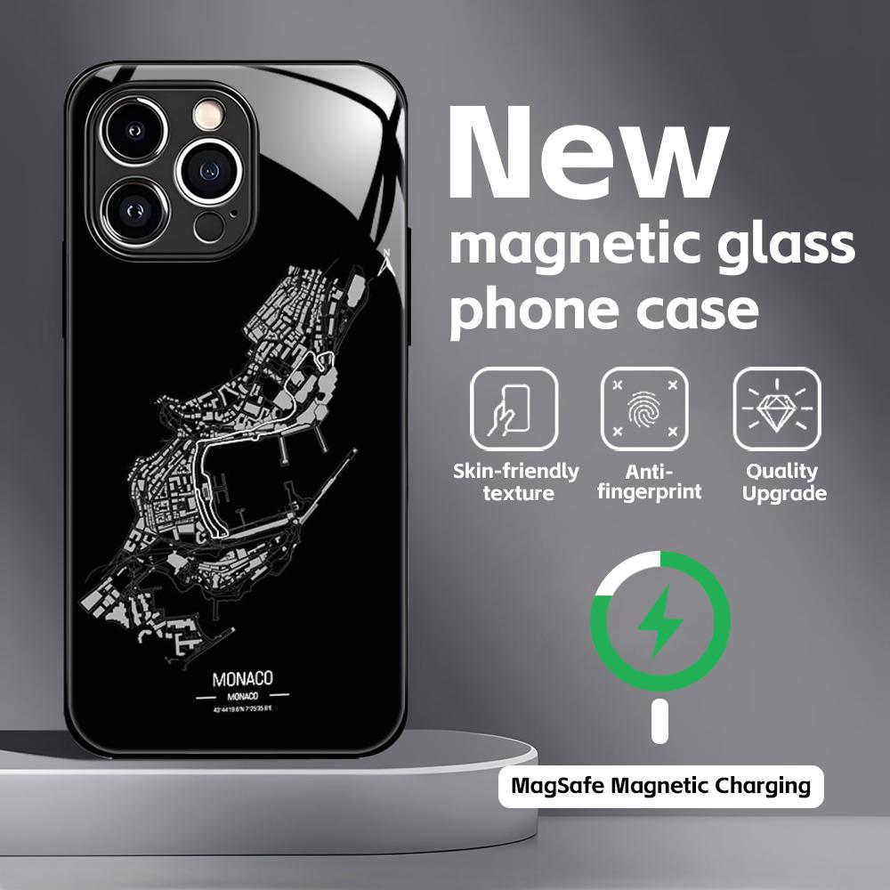 Чехол для телефона с принтом гоночной трассы Формулы-1 для iPhone 16 15 14 13 12 11 X XR XS 8 Plus Mini Pro Max Стеклянный магнитный чехол