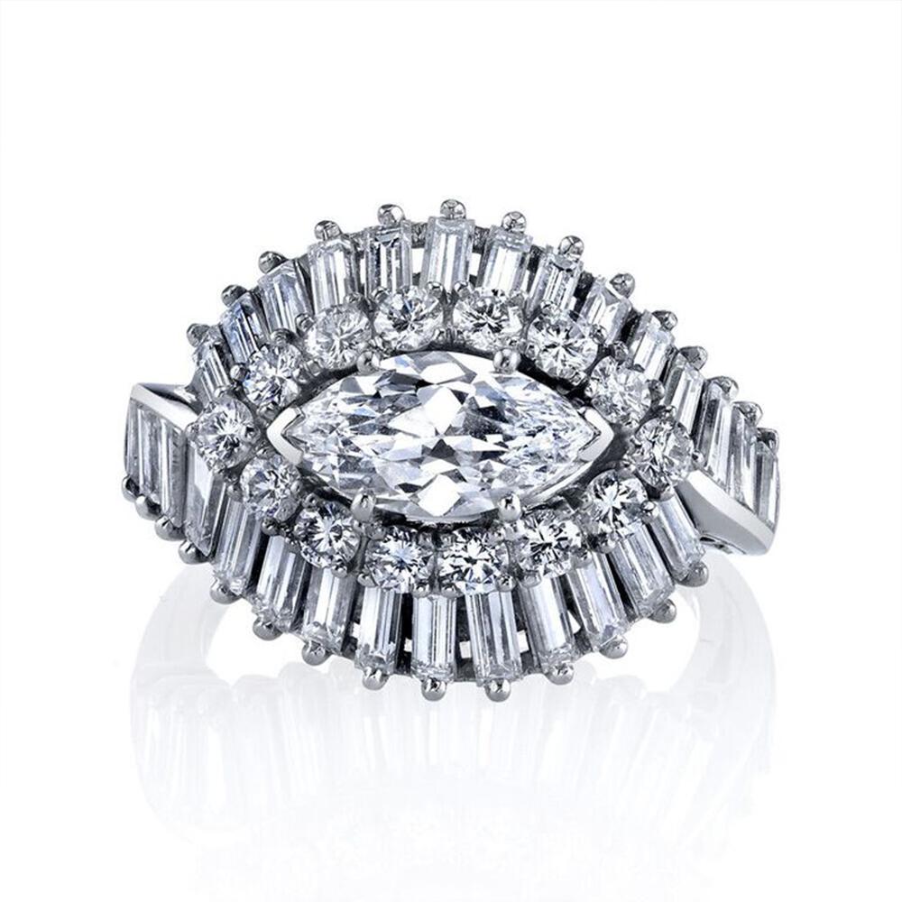 925 Silver Exquisite Diamond Horse Eye Zircon Ring Fashion And Simple Gift For Women's Parties Birthdays And Weddings