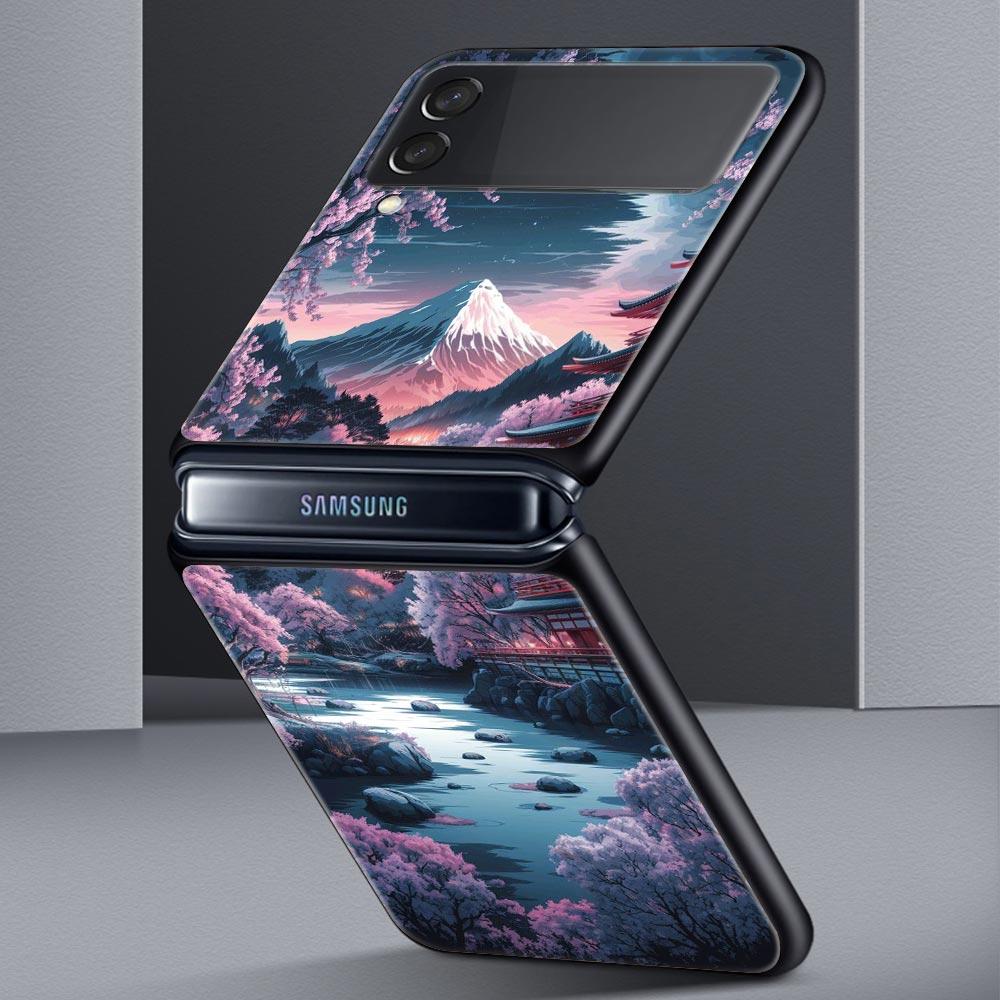 Розовый Закат Горы Жесткий ПК Чехол Для Телефона Для Samsung Galaxy Z Flip 7 6 5 4 Черный Чехол Для Galaxy Z Flip 3 Складной Корпус Fundas