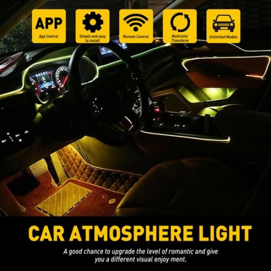 4in1 Car 6M LED Interior RGB Fiber Neon Optic EL Wire Strip Light Atmosphere APP