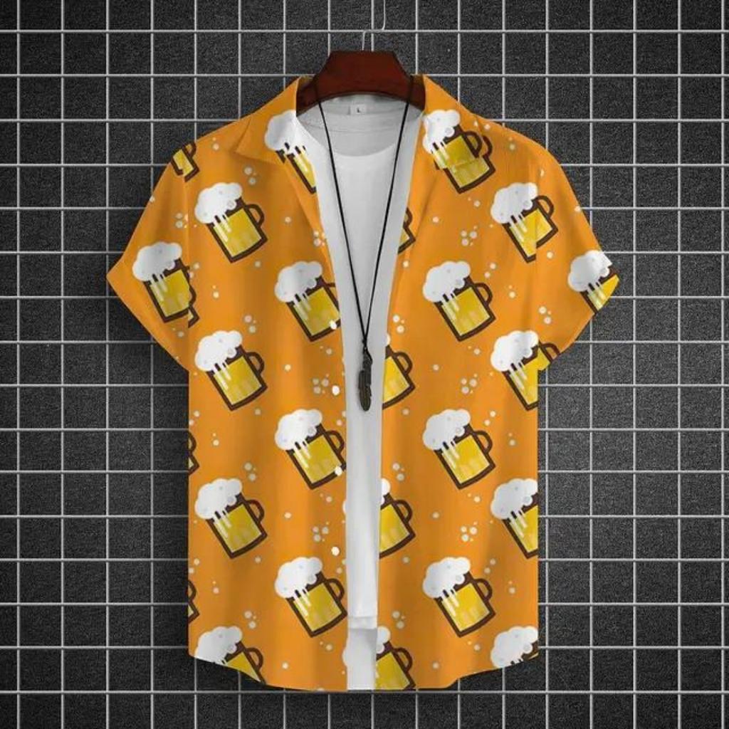 Рубашка с принтом пива для мужчин, 3D рубашки с коротким рукавом, футболки для вечеринок, летние повседневные топы, свободная одежда больших размеров