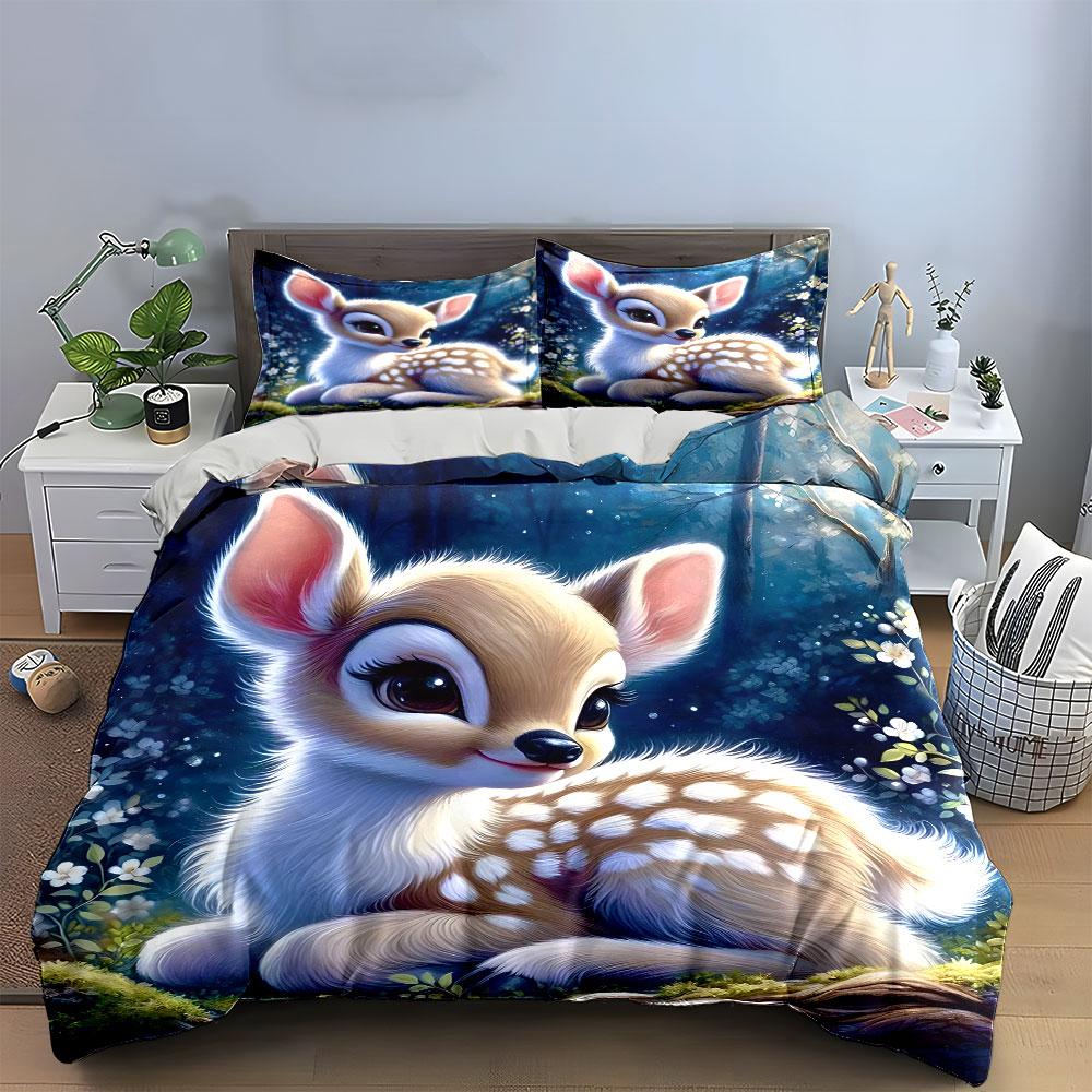 Cute Fawn in Enchanted Forest Bedding Duvet Cover Set (1*Duvet Cover 2*Pillowcases, without duvet insert)