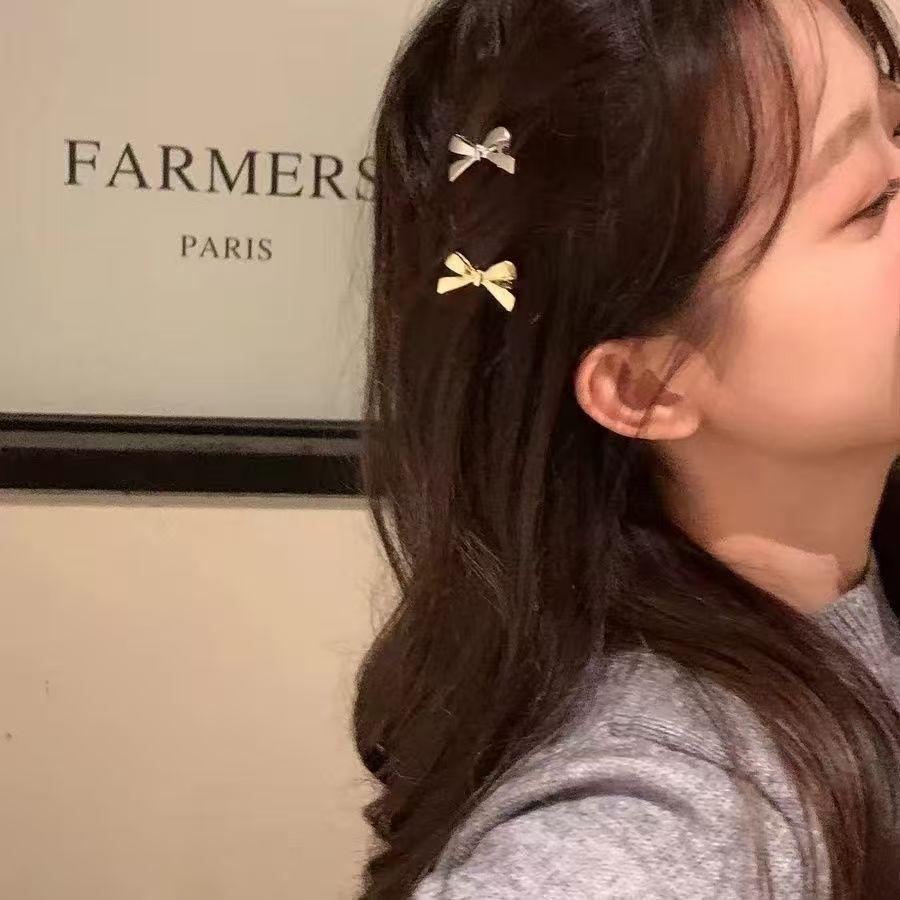 4Pcs/set of Women's Golden Bow Mini Hairpins, Sweet and Cool Girl Bangs Hairpins and Hair Accessories