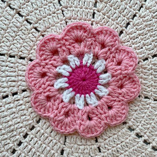 Handmade Crochet Flower Coaster Heat-Resistant Cup Mat for Mugs Glasses Soft