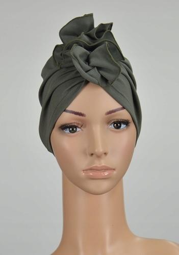 Khaki Turban Luba 002 Crinkled Cap Without Pattern Even After Chemotherapy