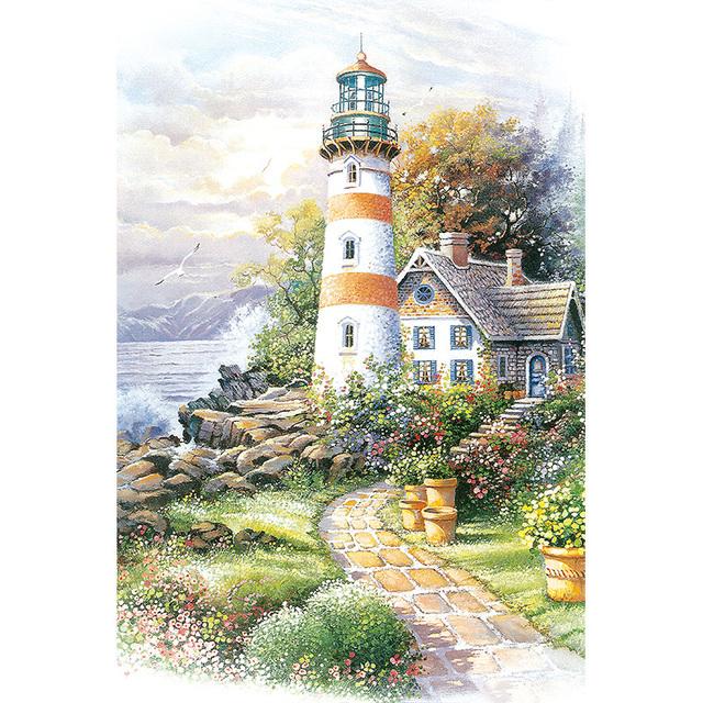 American Oil Painting Pastoral Landscape Canvas Poster Sea View Lighthouse Architectural Pictures Forest House Flower Home Decor