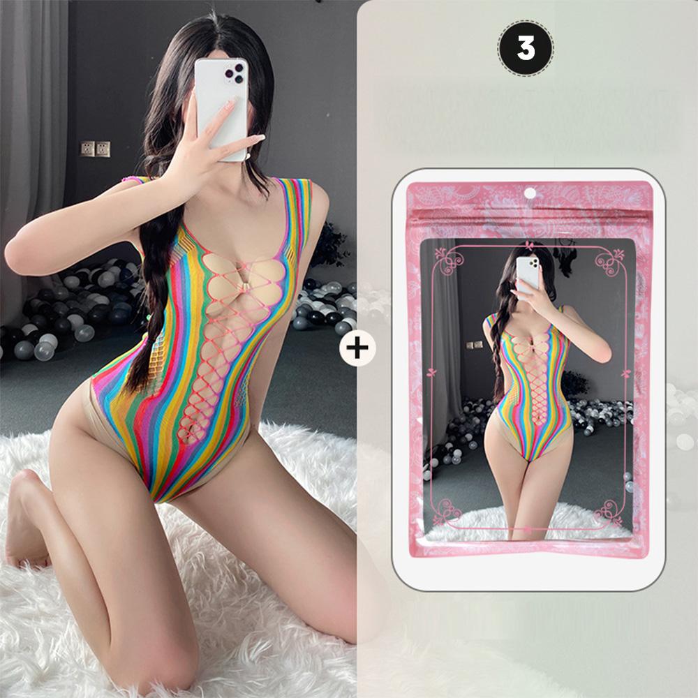 Sexy Lingerie for Women Fishnet Halter Chemise Rainbow Hot Mesh Mini Dress Bodysuit Through Clothes Flirtation Erotic for Couple