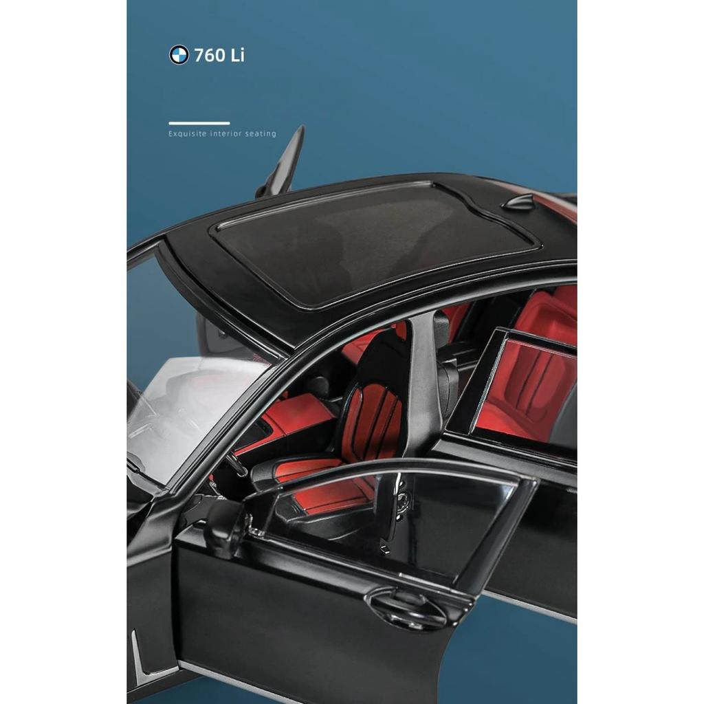 1/24 BMW THE 7 760Li Миниатюрная литая игрушечная машинка Модель 1:24 открывающиеся двери со звуком и светом, коллекция подарков для детей