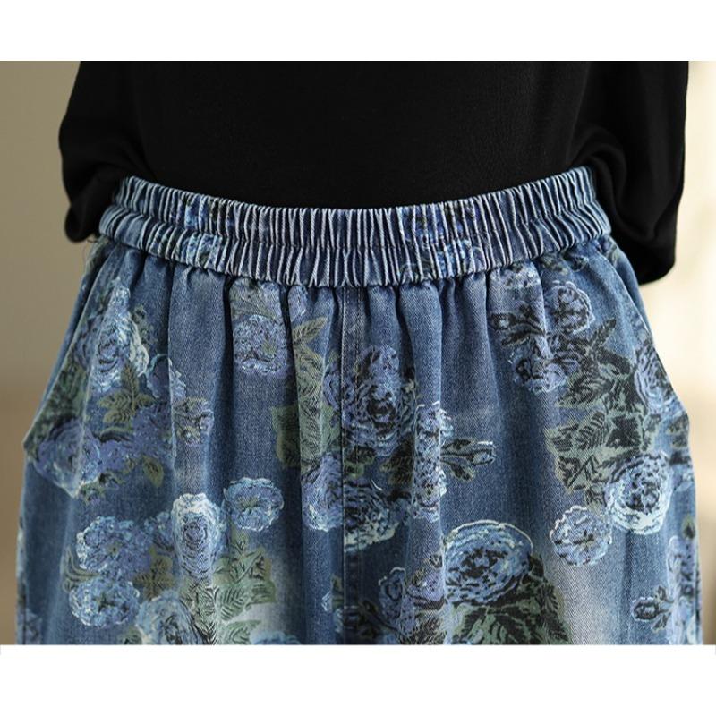 DIMANAF Большой размер Осень 2025 Джинсы Новые Длинные Брюки Женские Свободные Джинсовые Брюки Большой Размер Повседневные Цветочный Принт