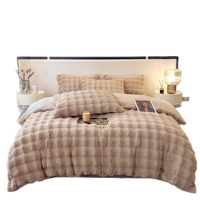 Winter light luxury imitation rabbit velvet four-piece set milk velvet double-sided velvet bed thickened velvet bed sheet quilt cover new