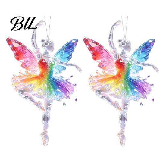 Christmas Tree Hanging Ornaments 2Pcs Glitter Ballet Girl Keychain, 2D Acrylic Pendant for Bag Backpack, Sparkling Fence Branch Decorations Dancer Car