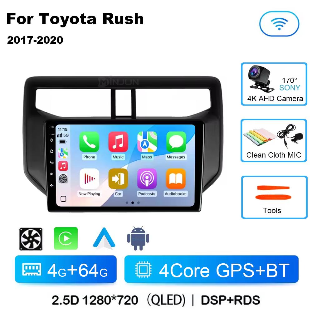 Android14 автомобильное радио для Toyota Rush Daihatsu Terios 2017 2018 2019 2020 Carplay Auto Player GPS стерео WIFI+4G 360 камера BT DSP