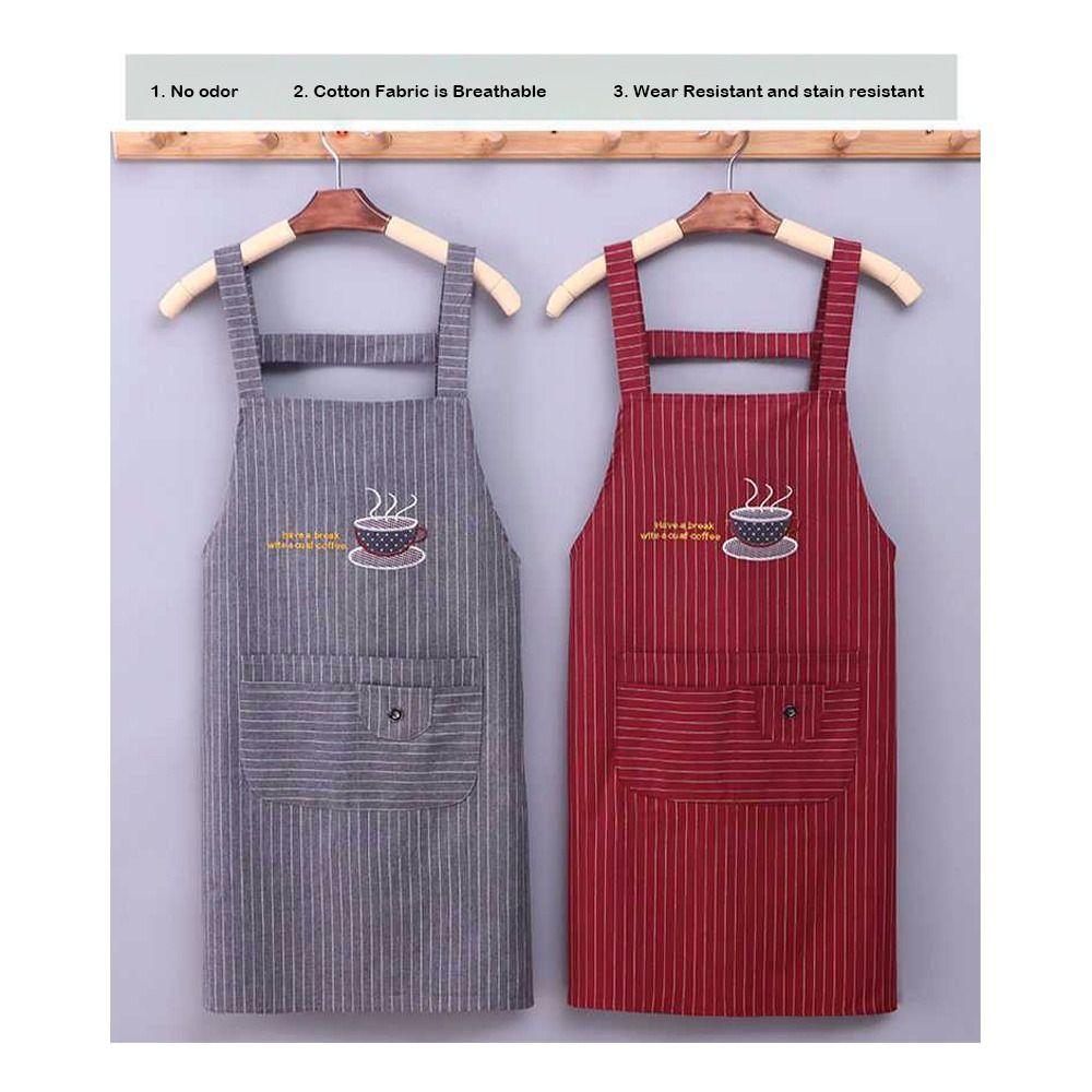 Stripe Design Cotton Apron Sleeveless Cooking Apron Two Front Pockets Women Apron Coffee House
