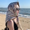 Nordic simple silk scarf long female French retro black and white striped large square scarf tied hair ins headscarf headband shawl