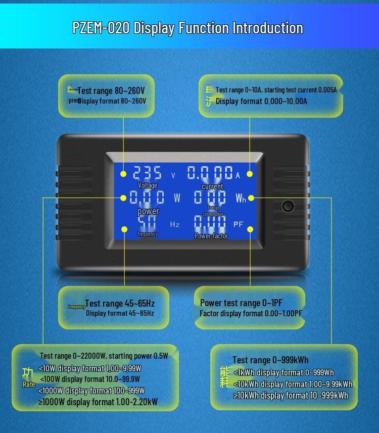 Peacefair AC Digital Power Tester: Multifunction Voltage, Current, Power, Frequency, and Energy Meter.