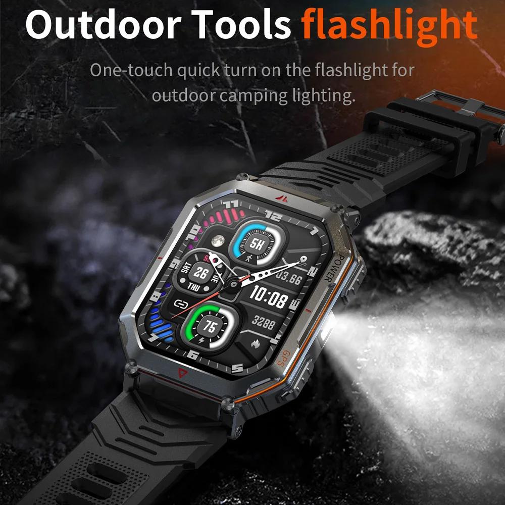 New Smart Watch GPS Sports Men Compass LED Flashlight Altimeter Barometer Bluetooth Call 3ATM Waterproof AMOLED Screen Smartwatch 450mAh