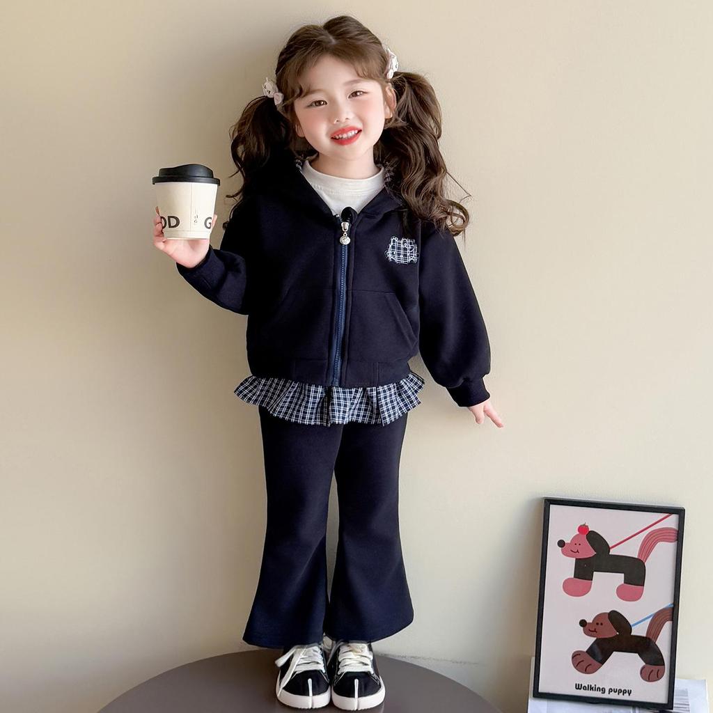 Autumn 2025 Girls' Fashionable Hooded Sweatshirt & Pants Set
