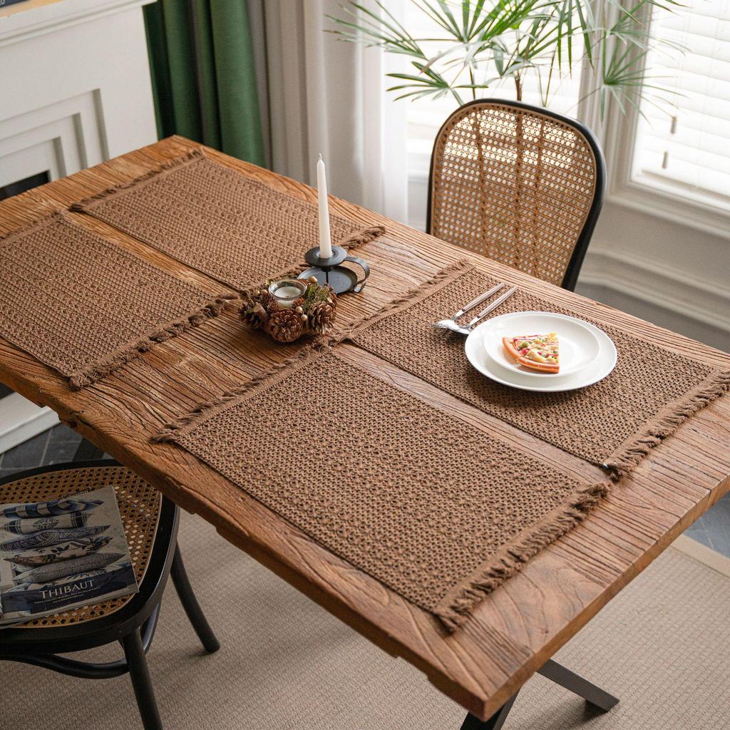 Салфетки для столовых приборов Yiman Qiyun из хлопковой нити с кисточками и полосками на Рождество